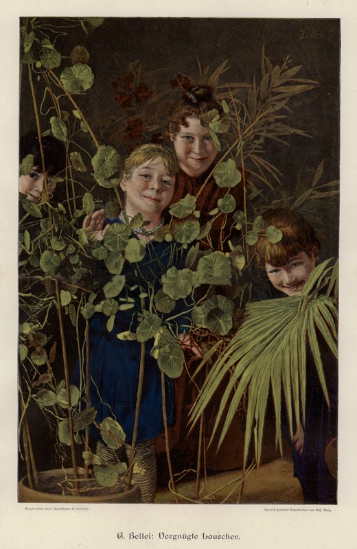 Amused Eavesdroppers (färgad gravyr) av Gaetano Bellei