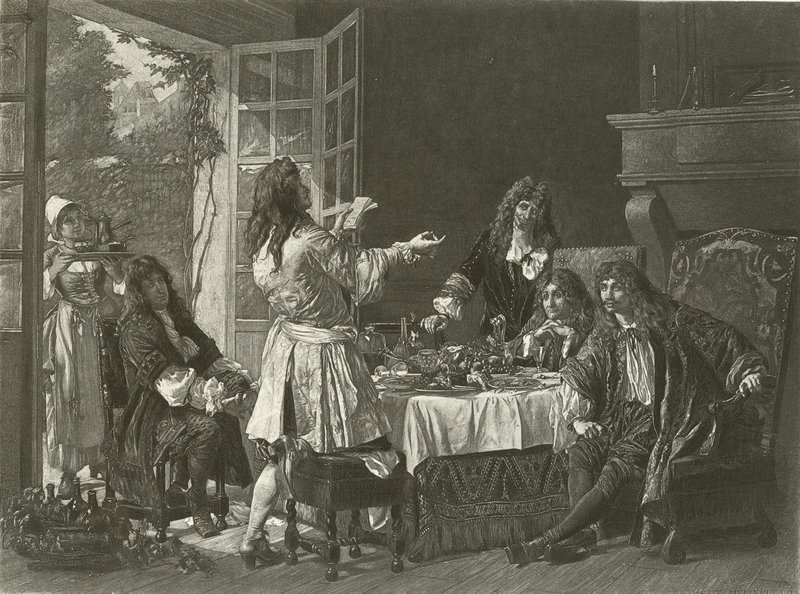 En middag i huset Moliere i Anteuil (gravyr) av Gaston Melingue