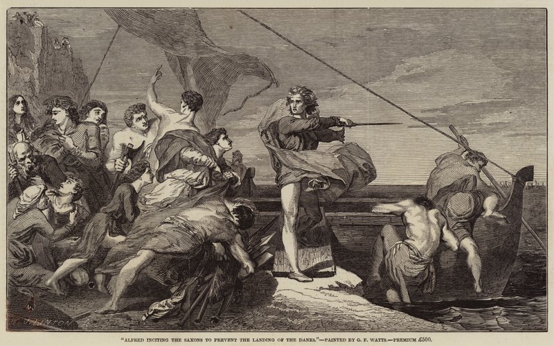 Alfred hetsade sachsarna för att förhindra danskarnas landstigning av George Frederick Watts