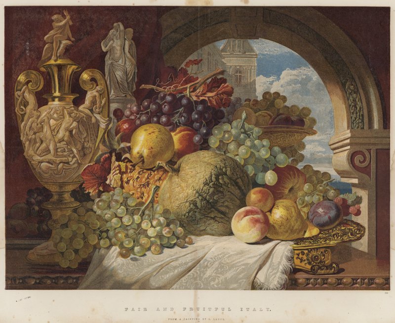 Rättvist och fruktbart Italien (chromolitho) av George Lance