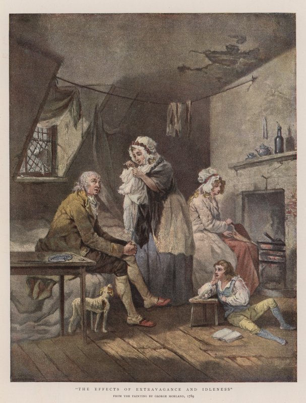 Effekterna av extravagans och sysslolöshet (chromolitho) av George Morland