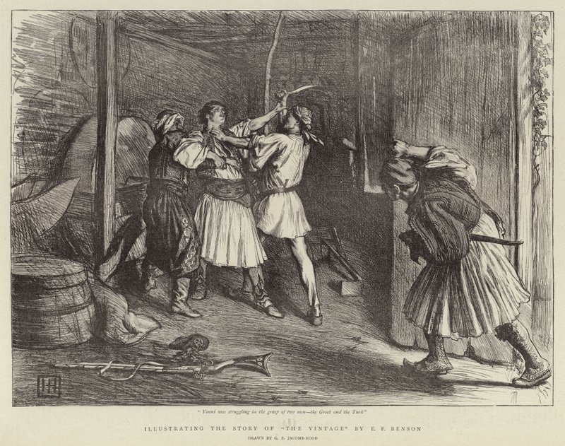 Illustrerar historien om vintage av E F Benson av George Percy Jacomb Hood