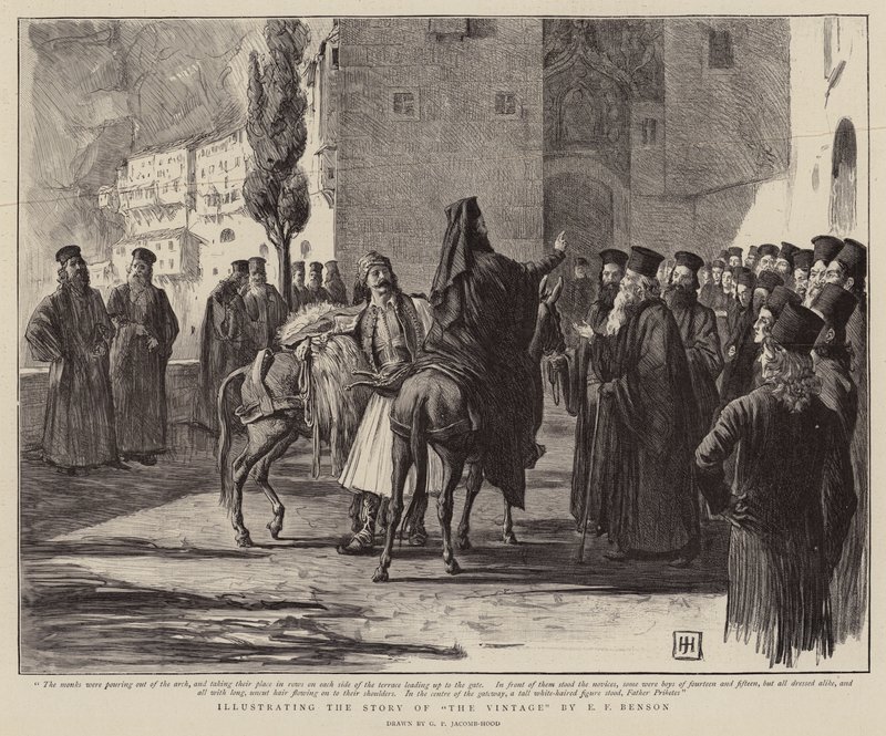 Illustrerar historien om vintage av E F Benson av George Percy Jacomb Hood