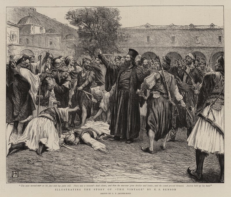 Illustrerar historien om vintage av E F Benson av George Percy Jacomb Hood