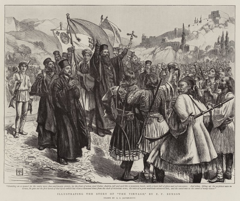 Illustration av historien om Vintage, av E F Benson av George Percy Jacomb Hood