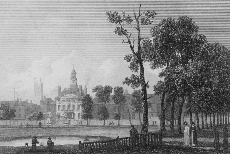 Bethlehem Hospital, som det såg ut i juni 1811, London (gravyr) av George (after) Arnald