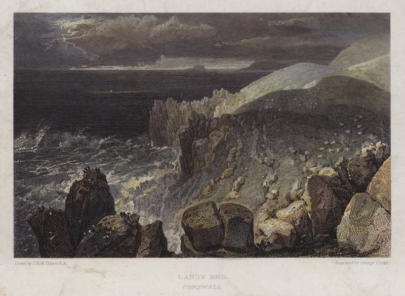 Lands End, Cornwall (färgad gravyr) av George (after) Cooke