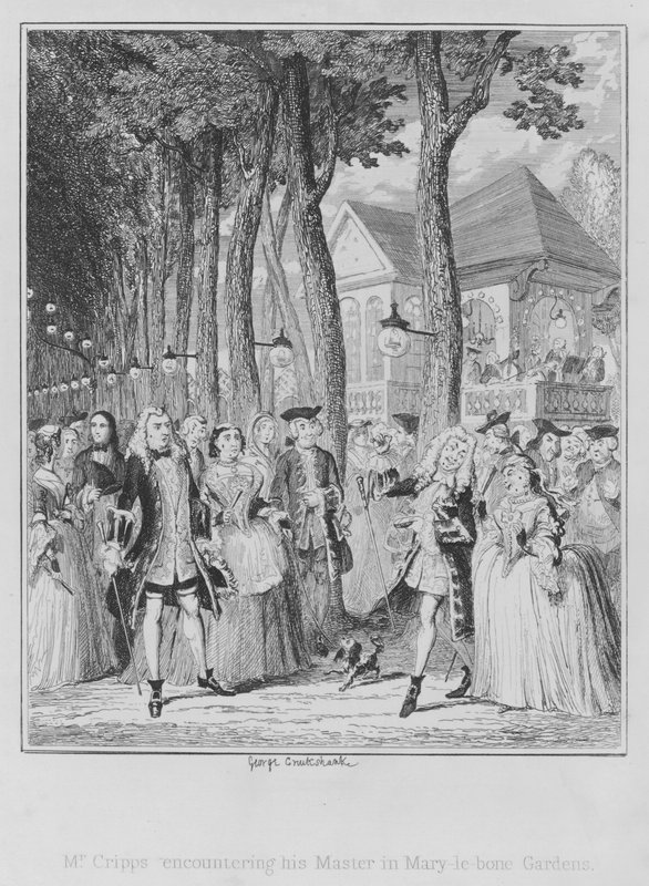 Mr Cripps möter sin mästare i Mary-le-bone Gardens (gravyr) av George (after) Cruikshank