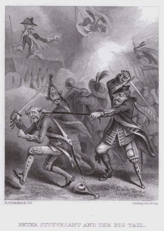 Peter Stuyvesant och svinsvansen (gravyr) av George (after) Cruikshank
