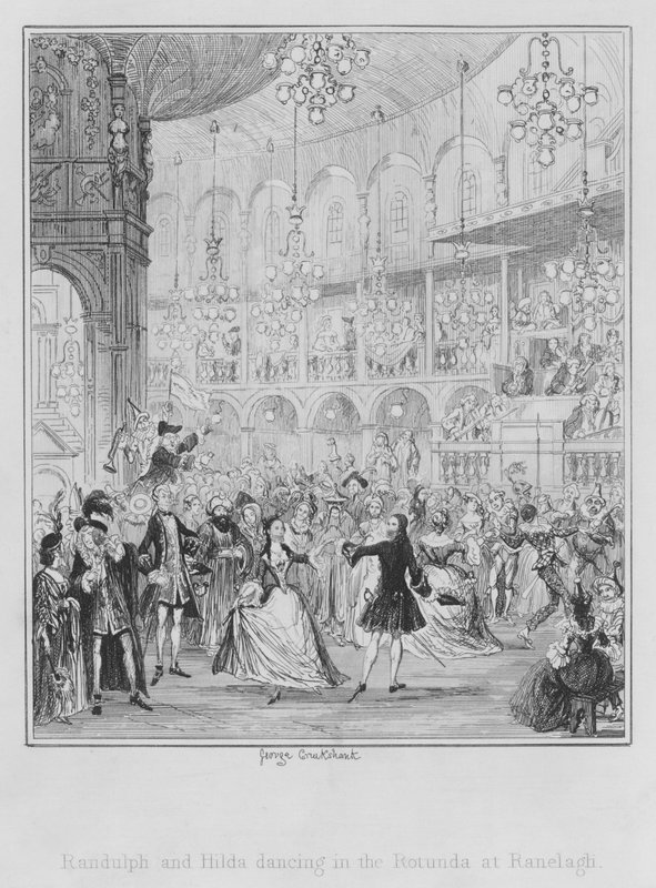 Randulph och Hilda dansar i Rotundan vid Ranelagh (gravyr) av George (after) Cruikshank