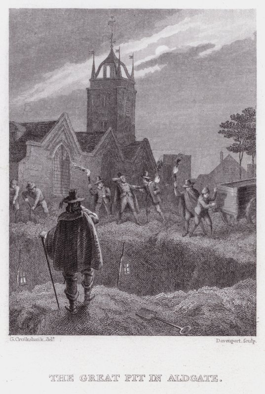 The Great Pit in Aldgate (gravyr) av George (after) Cruikshank