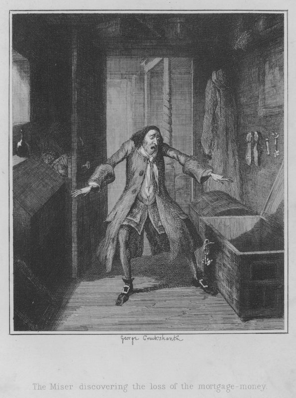 Snålen upptäcker förlusten av bolånepengarna (gravyr) av George (after) Cruikshank
