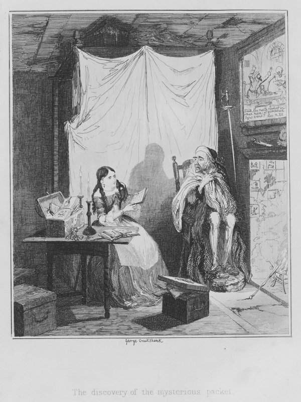 Upptäckten av det mystiska paketet (gravyr) av George (after) Cruikshank