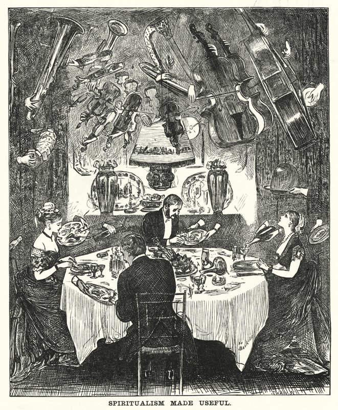 Punch tecknad: Spiritualism Made Useful (gravyr) av George (after) Du Maurier