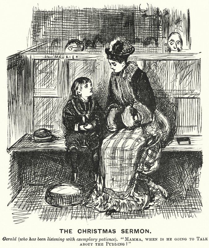 Punch tecknad: The Christmas Sermon (gravyr) av George (after) Du Maurier
