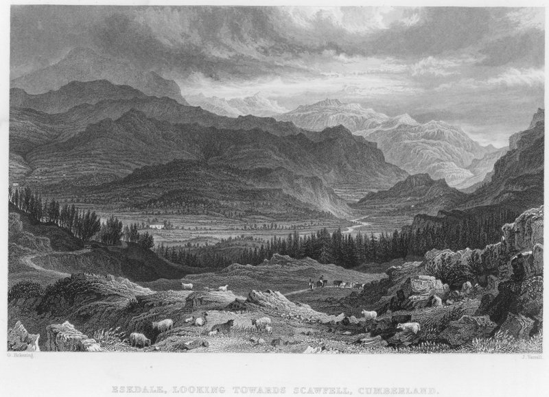 Eskdale, Looking Towards Scawfell, Cumberland (gravyr) av George (after) Pickering