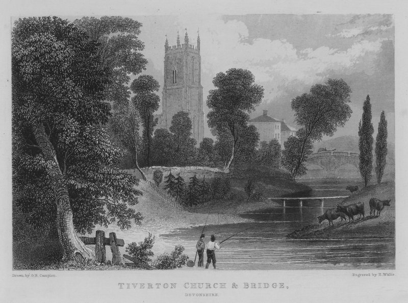 Tiverton Church and Bridge, Devonshire (gravyr) av George Bryant Campion
