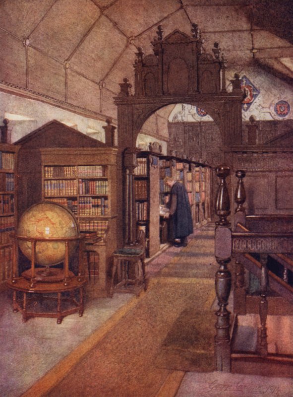 Oxford: Merton Library (färg litho) av George Carline