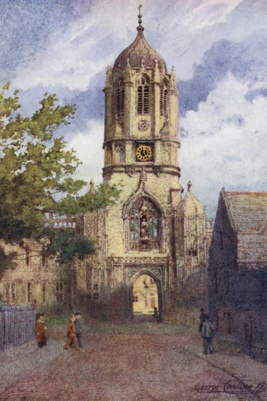 Oxford: Tom Tower, Christ Church (färg litho) av George Carline