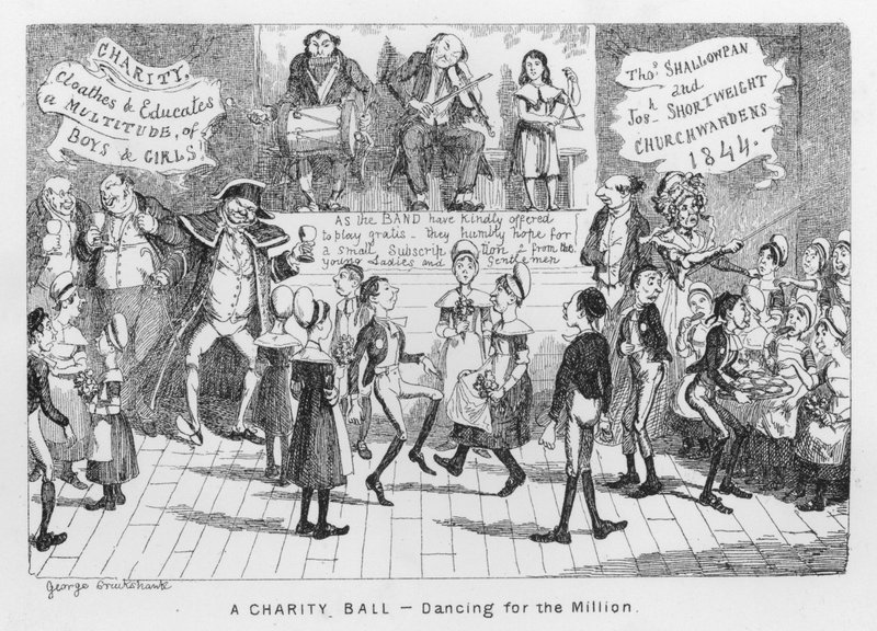 Et velgørenhedsbal, dans for millioner (gravering) swed av George Cruikshank