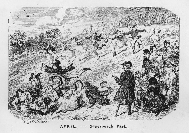 april, Greenwich Park, London (gravering) swed av George Cruikshank