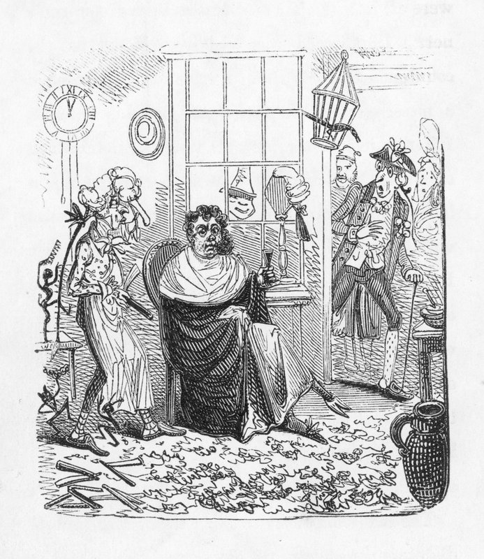 Hos frisörerna (gravyr) av George Cruikshank