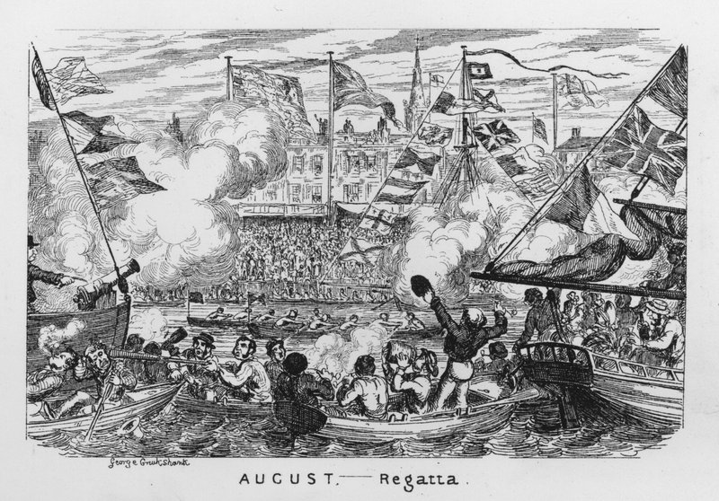 August, Regatta (gravyr) av George Cruikshank