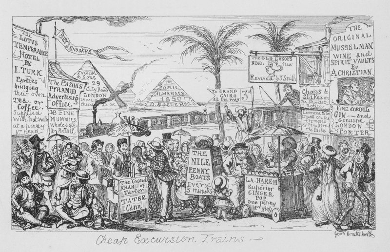 Billige udflugtstog, dvs fremtiden for masseturismen forestillet (gravering) swed av George Cruikshank