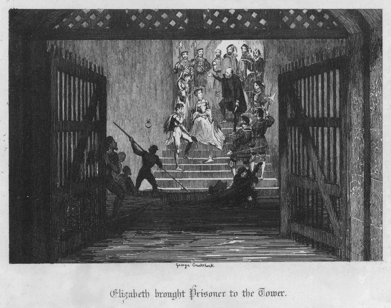 Elizabeth förde fången till tornet (gravyr) av George Cruikshank