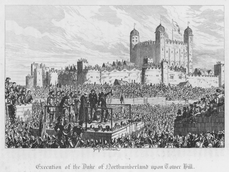Avrättning av hertigen av Northumberland på Tower Hill (gravyr) av George Cruikshank