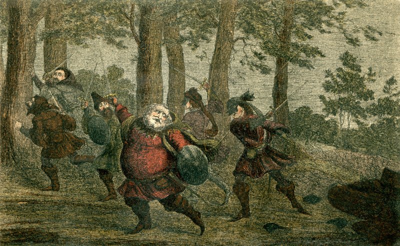 Falstaff svettas ihjäl och isterar den magra jorden när han går av George Cruikshank