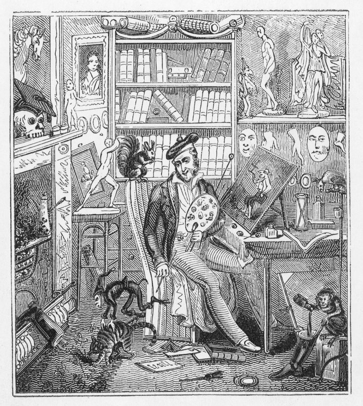 Frontispice illustration för Cruikshank hemma (gravyr) av George Cruikshank