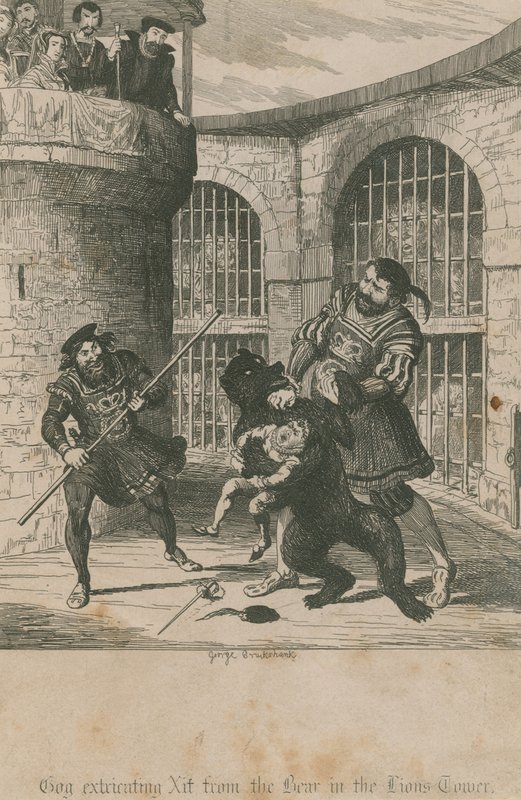 Gog frigör Xit från björnen i Lions Tower av George Cruikshank