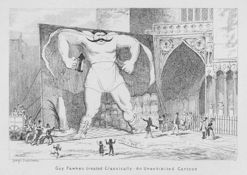 Guy Fawkes behandlad klassiskt, En outställd serie (gravyr) av George Cruikshank