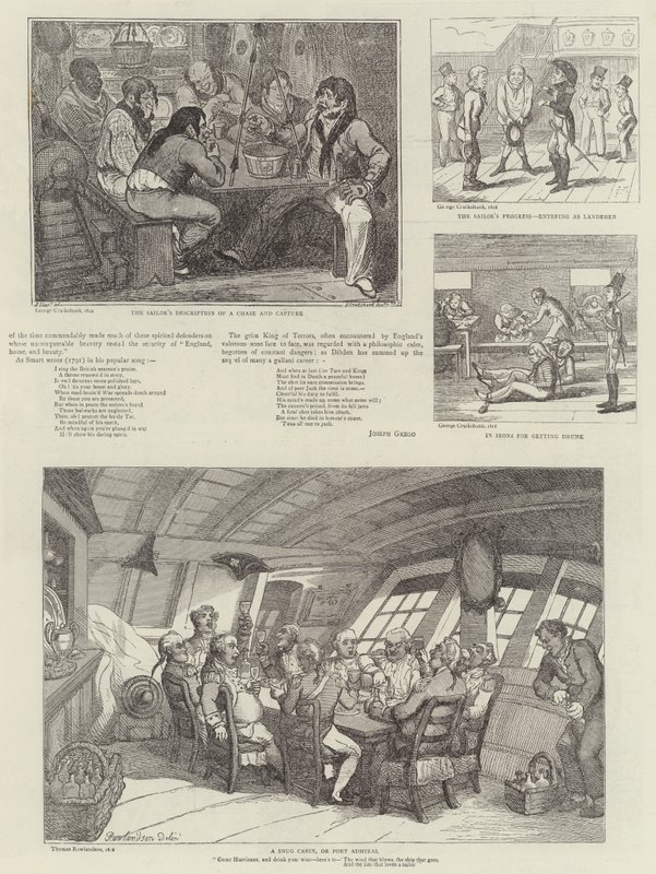 Humoristisk konst på Royal Naval Exhibition av George Cruikshank