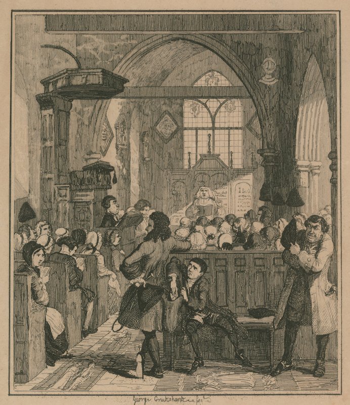 Jack Sheppard begår rånet i Willesden Church av George Cruikshank
