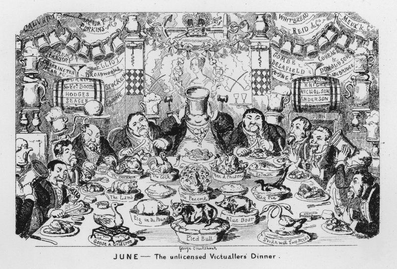 Juni, De olicensierade viktualförsäljarna? Middag av George Cruikshank