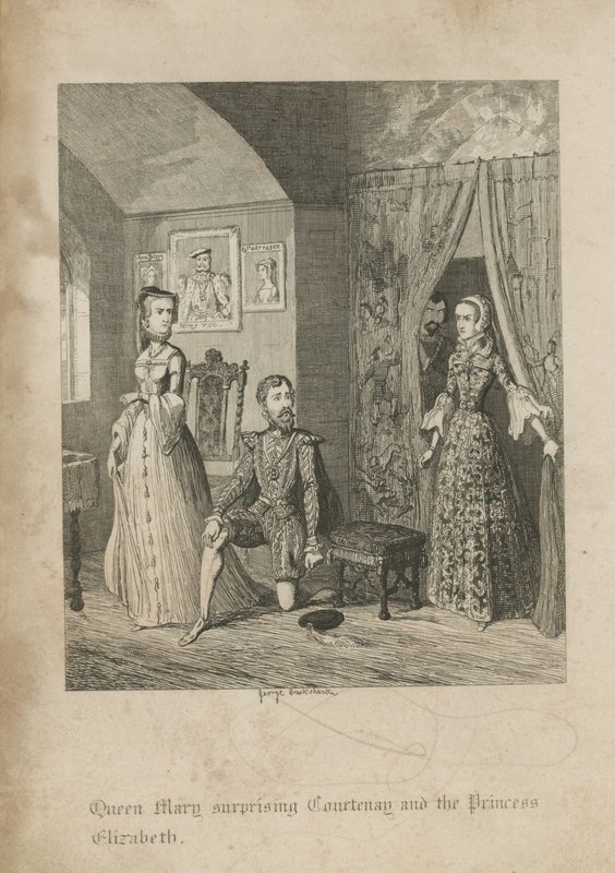 Drottning Mary överraskade Courtenay och prinsessan Elizabeth av George Cruikshank