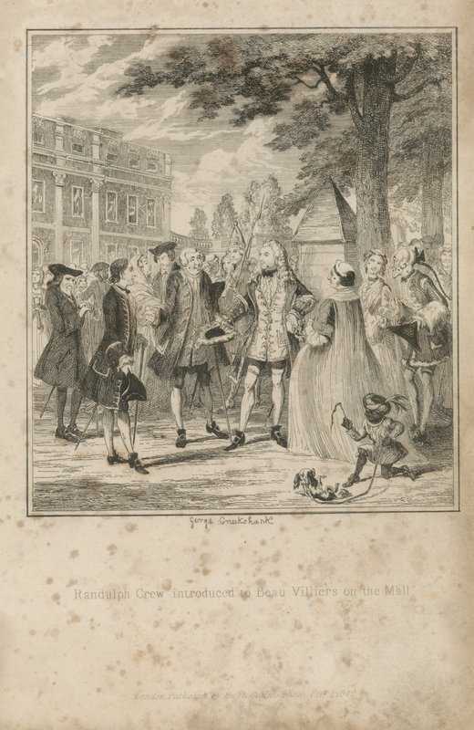 Randulph Crew introducerade till Beau Villiers på köpcentret av George Cruikshank