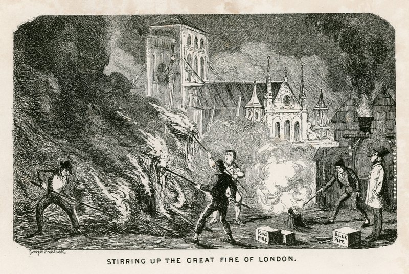 Att röra upp den stora branden i London av George Cruikshank