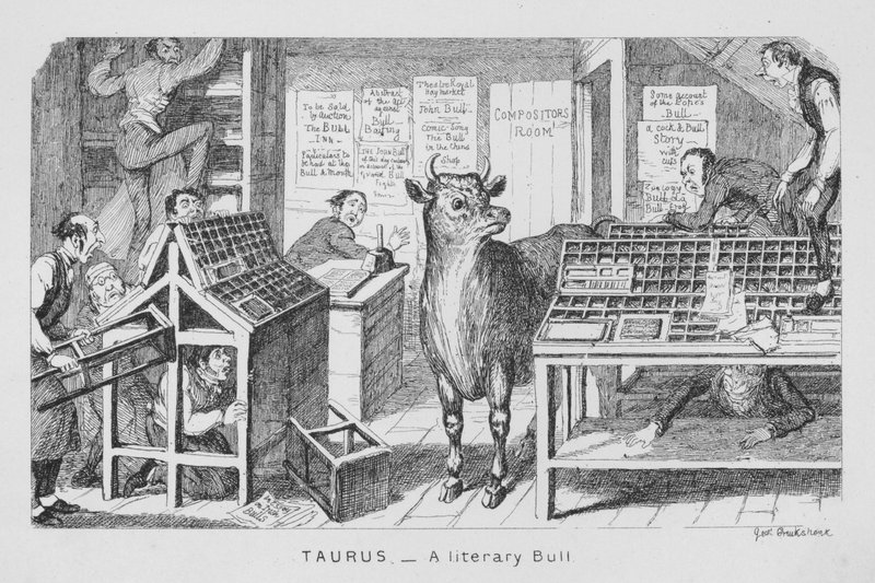 Oxen, en litterär tjur (gravyr) av George Cruikshank