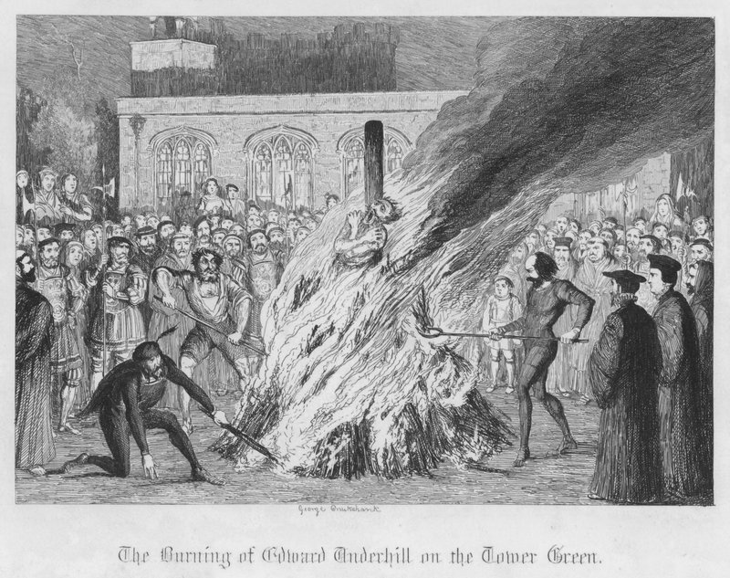 The Burning of Edward Underhill på Tower Green (gravyr) av George Cruikshank