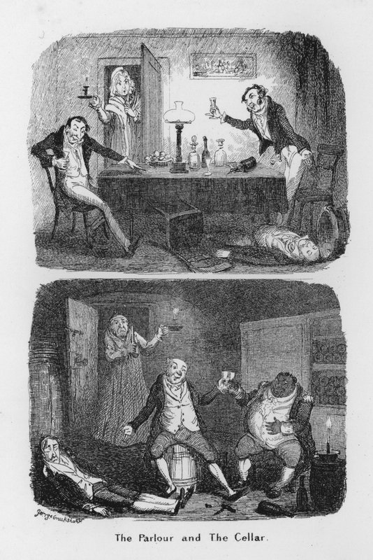 Salongen och källaren (gravyr) av George Cruikshank