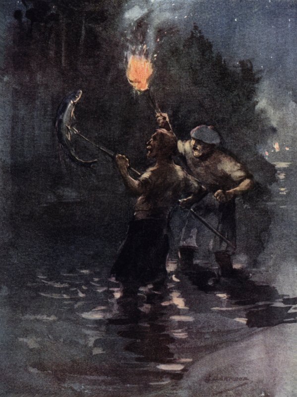 Då och då sågs en lax (färg litho) av George Denholm Armour