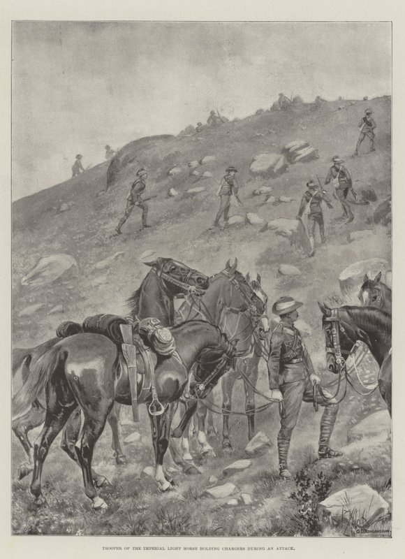 Trooper of the Imperial Light Horse håller laddare under en attack av George Derville Rowlandson