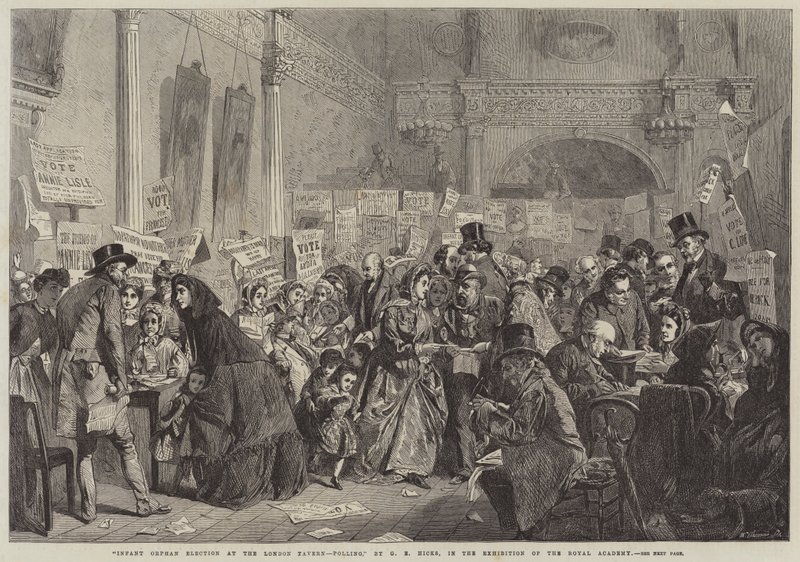 Spädbarnsföräldralösa val på London Tavern, Polling av George Elgar Hicks