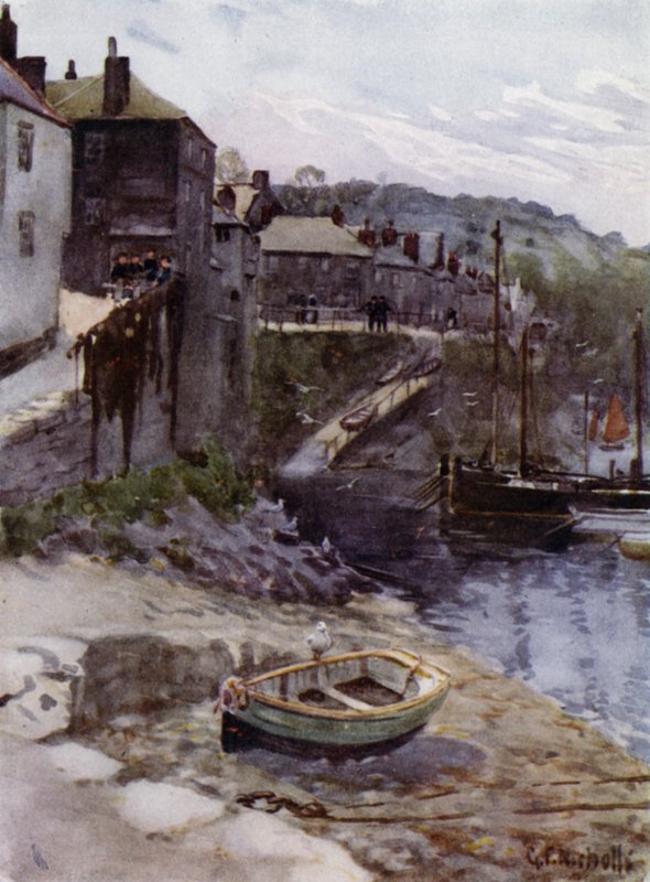 Hos Newlyn (färg litho) av George Franck Nicholls