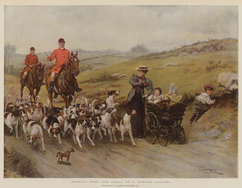 Rädsla odds! Farorna i ett jaktland (chromolitho) av George Goodwin Kilburne