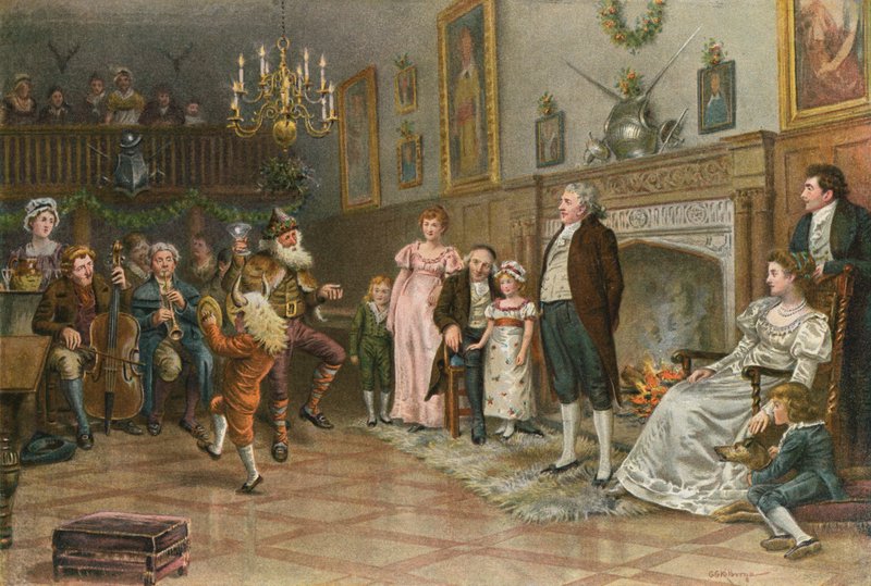 Interior of the Squires Ancestral Hall: Country Mummers Giving a Christmas Entertainment  av George Goodwin Kilburne