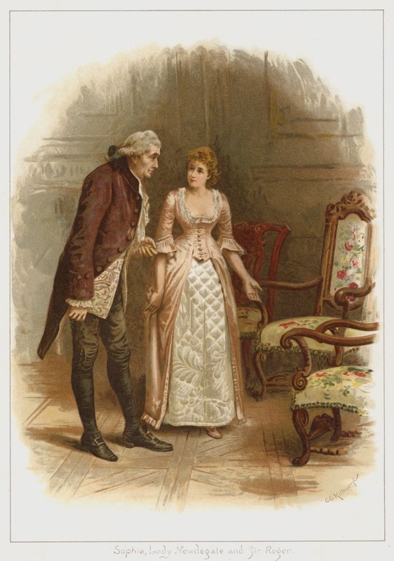 Sophia, Lady Newdegate och Sir Roger (färg litho) av George Goodwin Kilburne